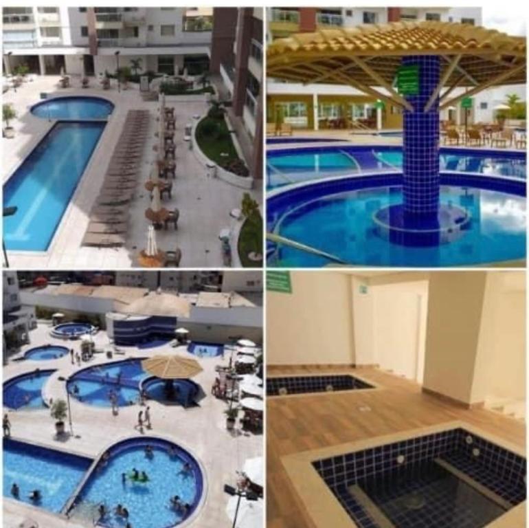 a collage of three pictures of a swimming pool at Apartamento da Gigi Caldas in Caldas Novas