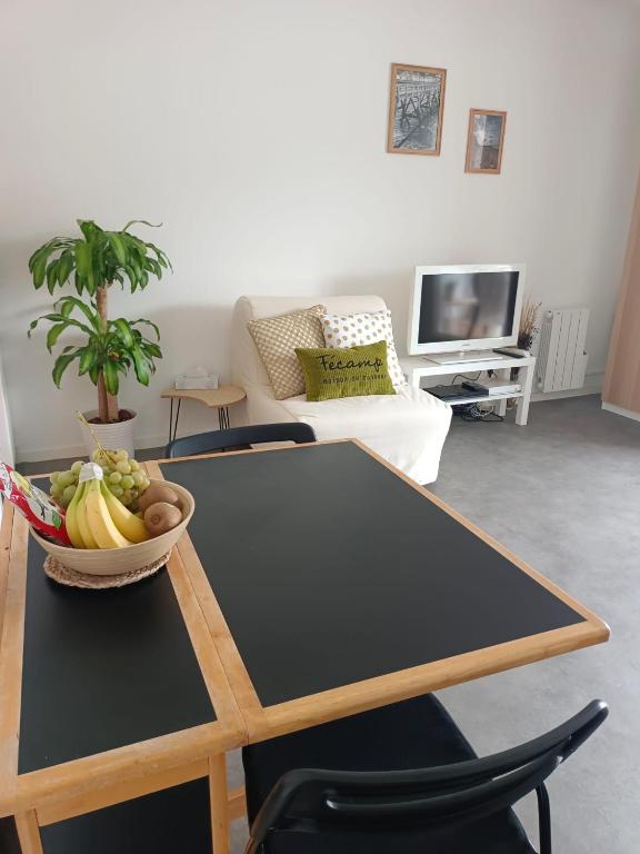TV a/nebo společenská místnost v ubytování Charmant Studio avec vue sur le port et falaises