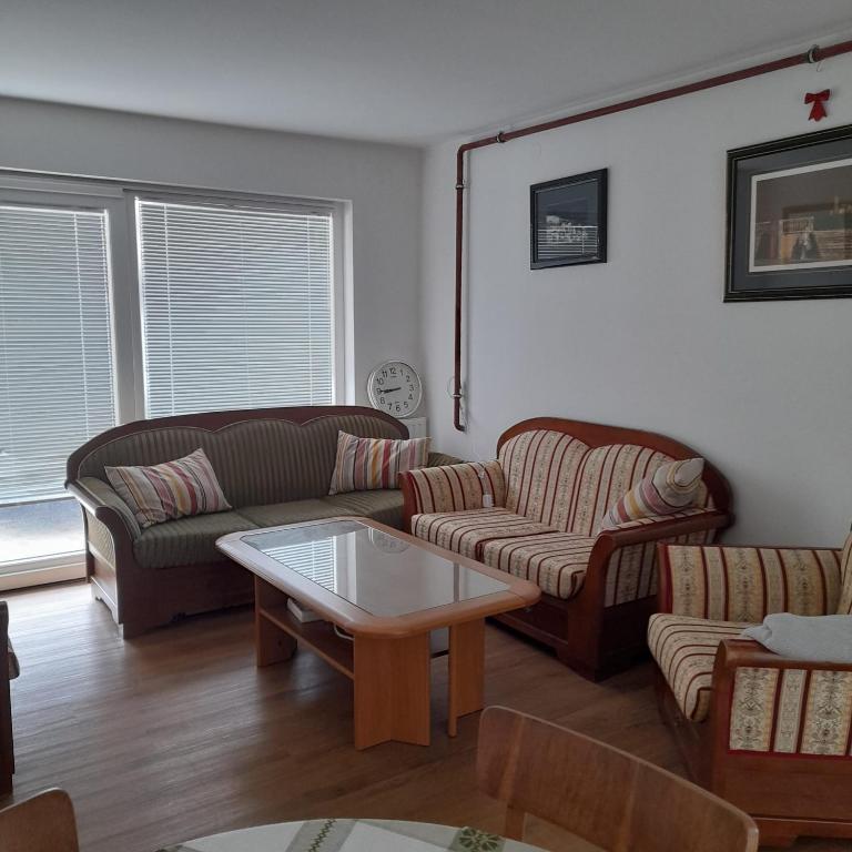 Sala de estar con 2 sofás y mesa de centro en Lily of the valley house, en Varaždinske Toplice