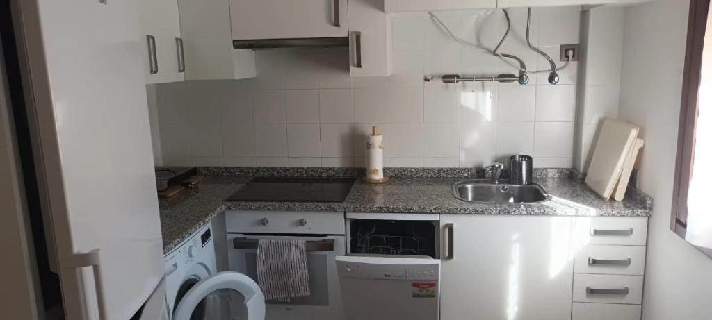 a small kitchen with a sink and a stove at Apartamentos Casa de los ramos 2 in Vinuesa