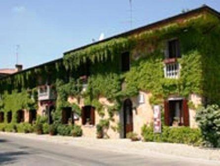 a building covered in green ivy next to a street at Principato Di Ariis in Rivignano