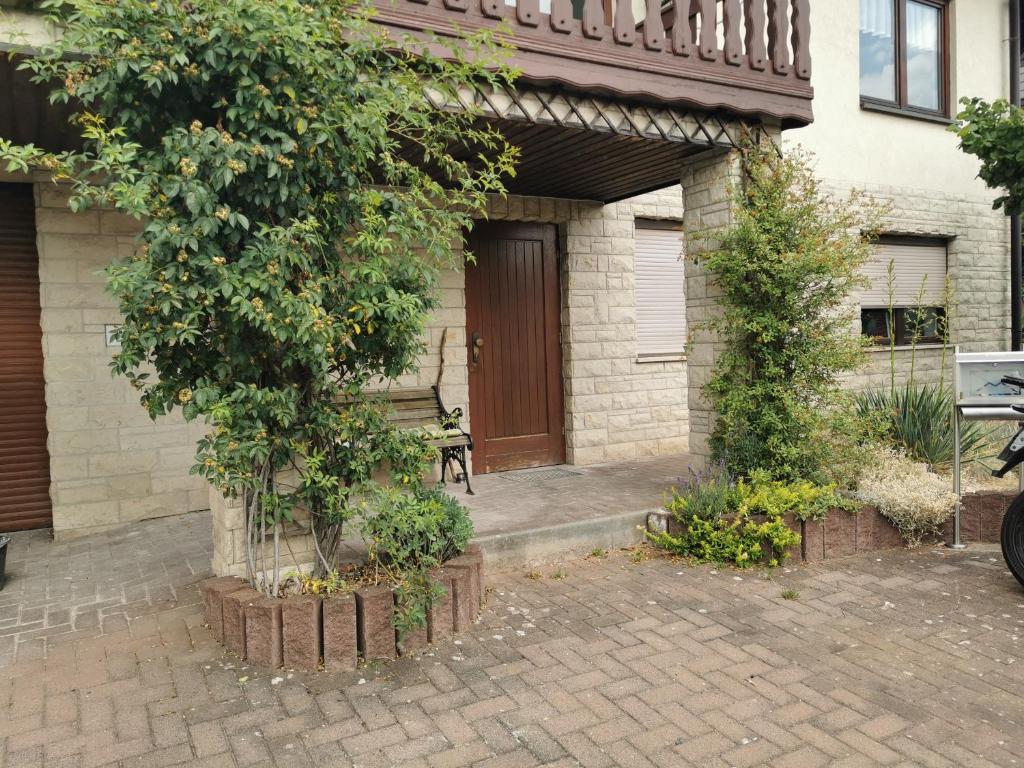 a house with a dog sitting in front of a door at Apartment Viola in Meiningen