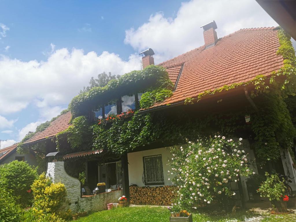 an ivy covered house with flowers on it at Märchenschloss in Hart bei Graz