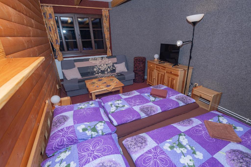 Postel nebo postele na pokoji v ubytování PENZION HARRY na sjezdovce KRKONOŠE