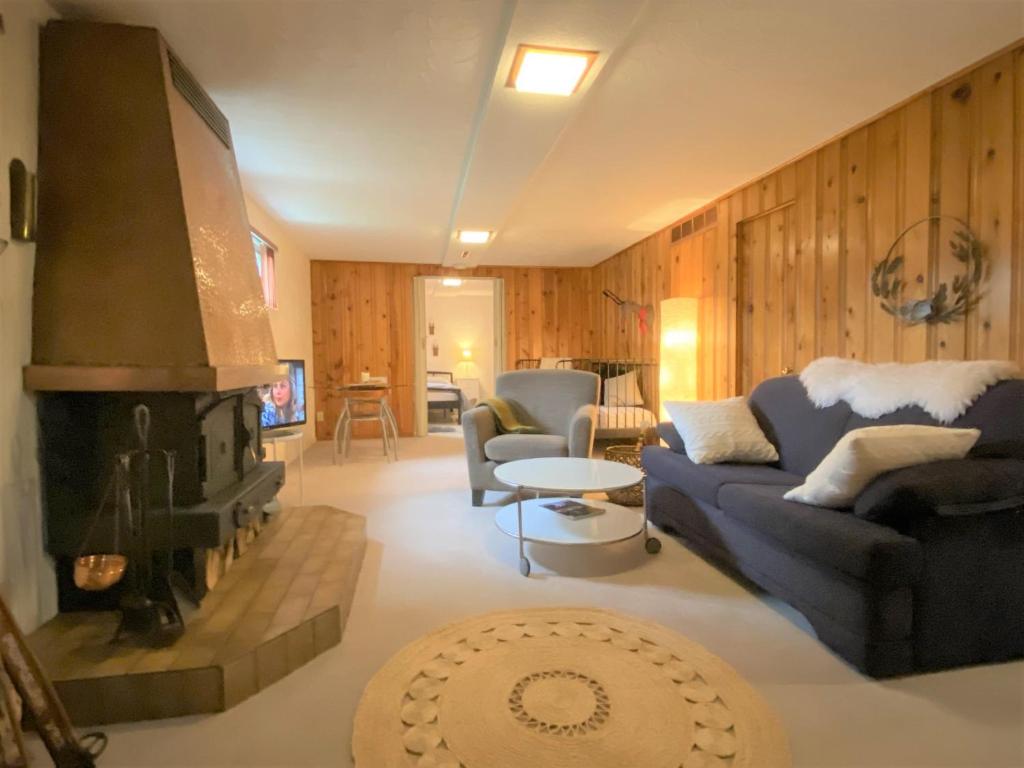 ein Wohnzimmer mit einem Sofa und einem Kamin in der Unterkunft Montreal - Laval Haven - Entire rental unit in Laval