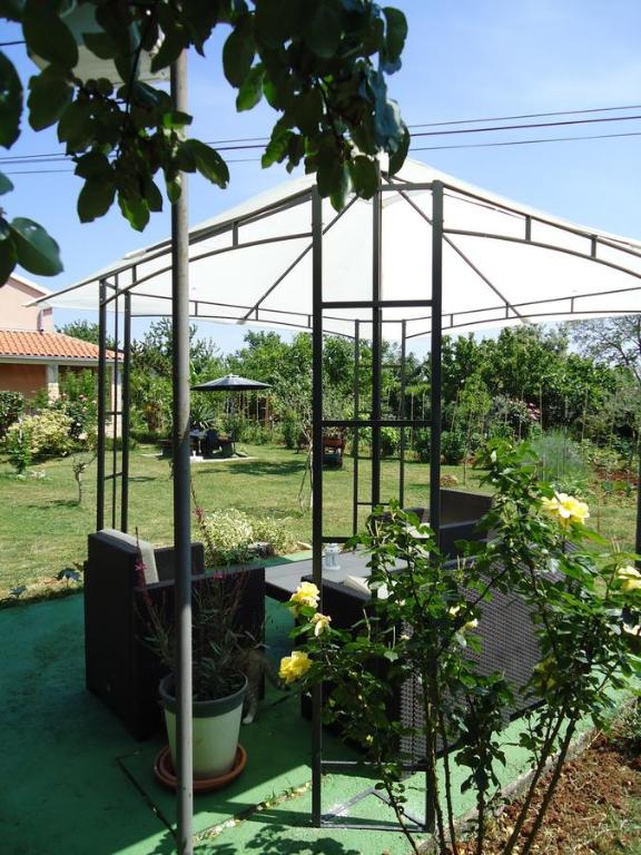 a pergola with some plants in a garden at Studio Apartment Nera in Rovinj