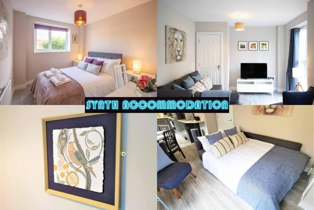 un collage de tres fotos de una habitación en Free Private Parking Modern 2 Bed Apartment Vine Ct 5 en Dorking