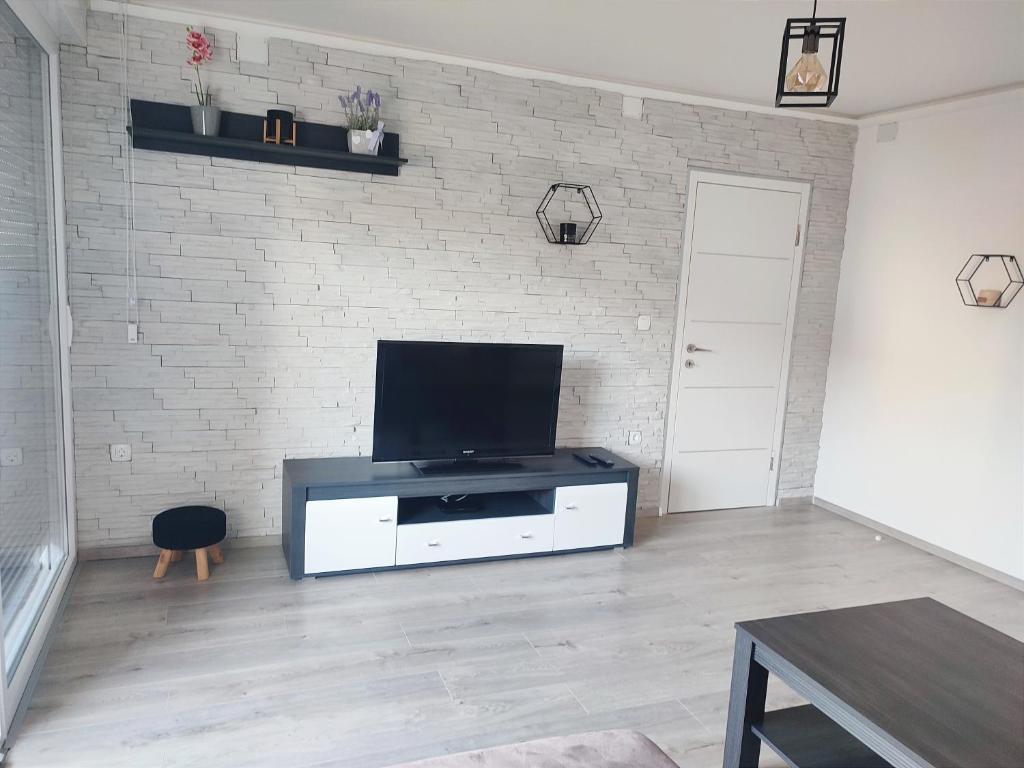 Televízia a/alebo spoločenská miestnosť v ubytovaní Apartman Levi