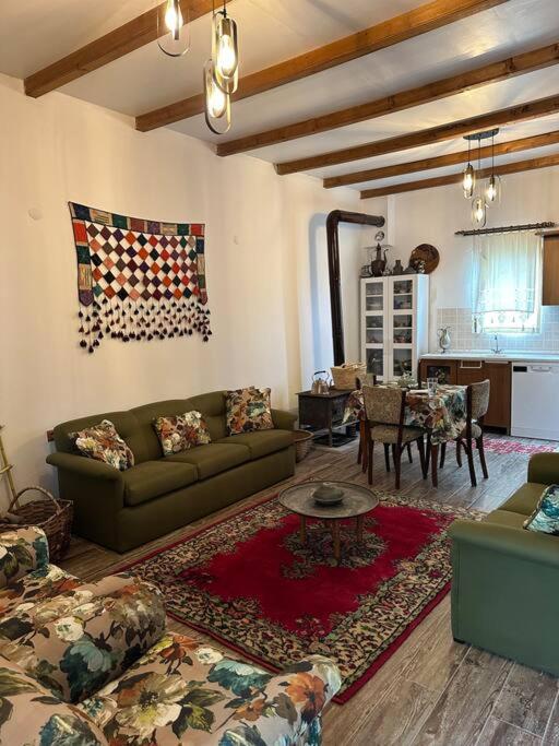 un soggiorno con divano e tavolo di Dağ Evi/yeşilli içinde kır evi a Trabzon