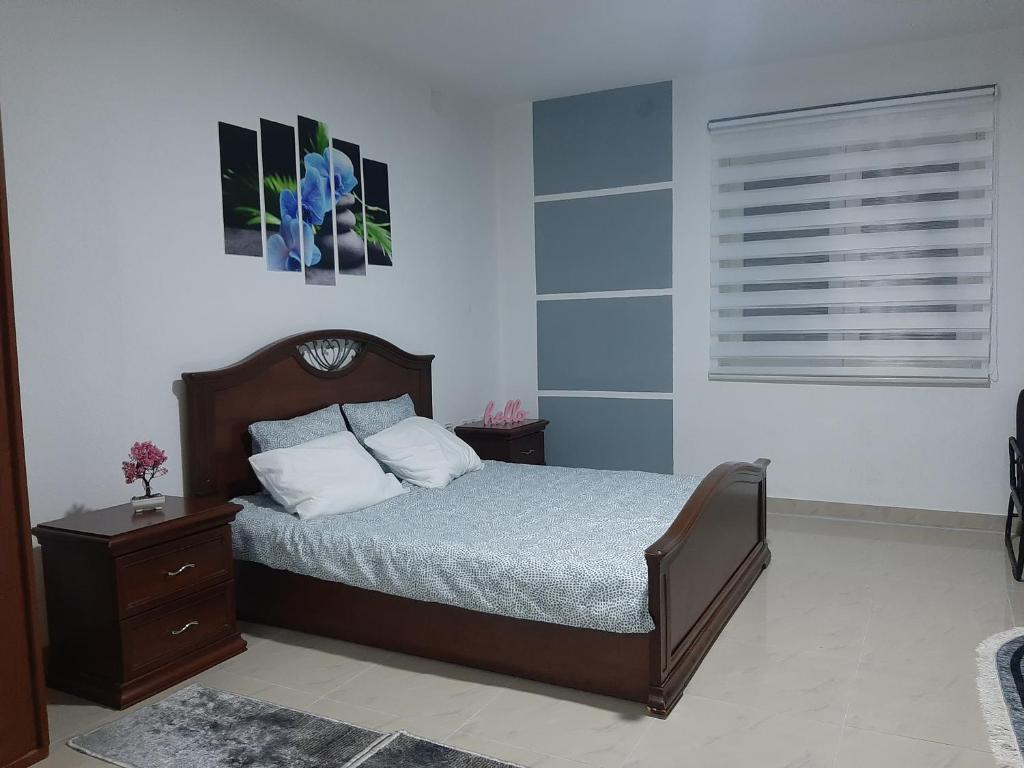 ein Schlafzimmer mit einem Bett, einer Kommode und einem Fenster in der Unterkunft Apartman Milenkovic in Malo Laole