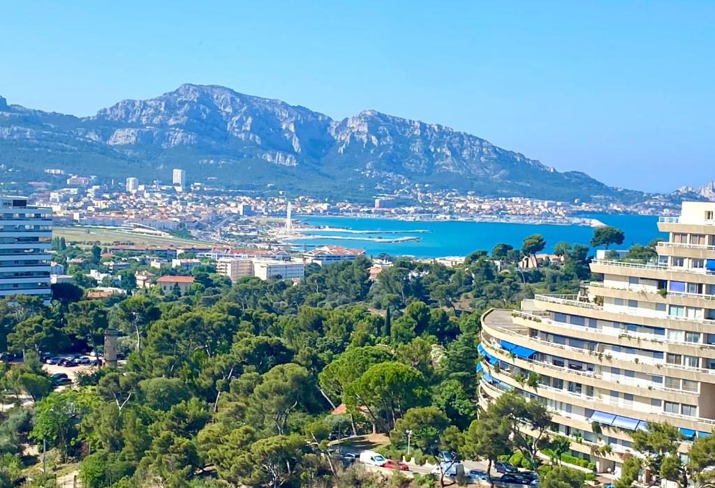 uitzicht op een stad en een waterlichaam bij Oasis à Marseille 8e vue exceptionnelle in Marseille
