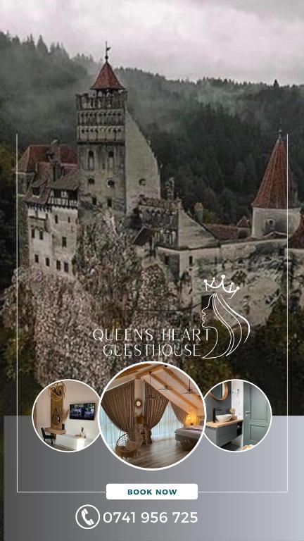 a collage of pictures of a castle at QUEEN’S HEART GUESTHOUSE in Bran