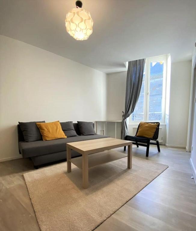 un salon avec un canapé et une table basse dans l'établissement Ty Noé - Hypercentre - Wifi - Linge fourni, à Vannes