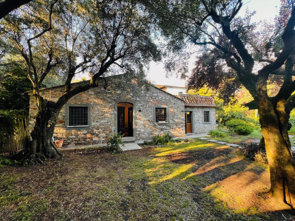 a stone house with trees in front of it at La Casina di Susy in Seravezza