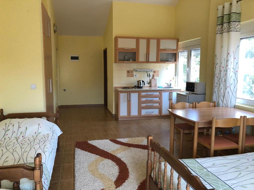 Kuchyň nebo kuchyňský kout v ubytování Apartments Delcheva