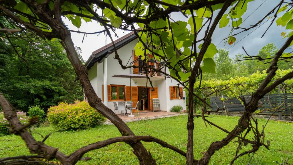 a view of a house through the trees at Holiday house Kajfes in Brod na Kupi