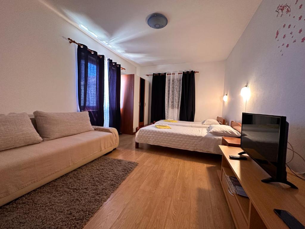 sala de estar con sofá y TV en Apartment Lucija, en Zadar