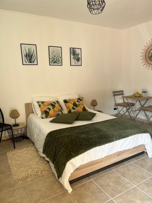 1 dormitorio con 1 cama grande en una habitación en Studio chez joss, en Istres