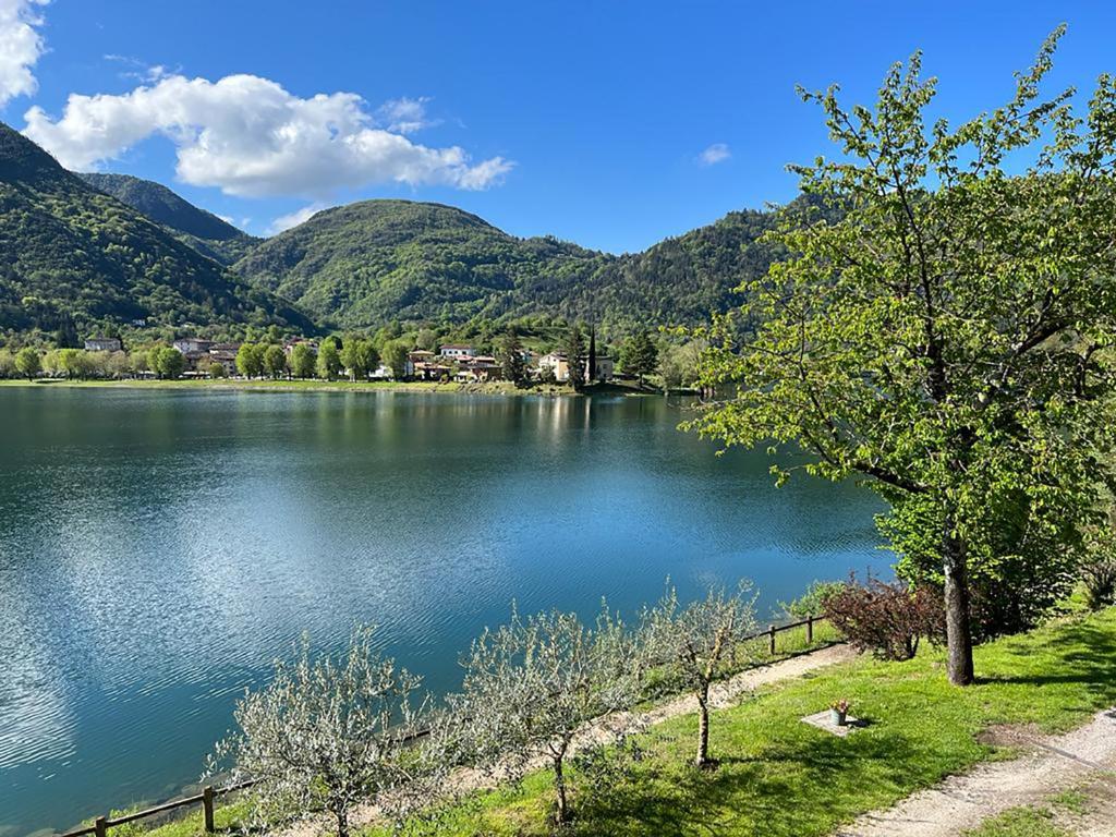 vistas a un lago con montañas en el fondo en Locanda alla Grotta, en Crone