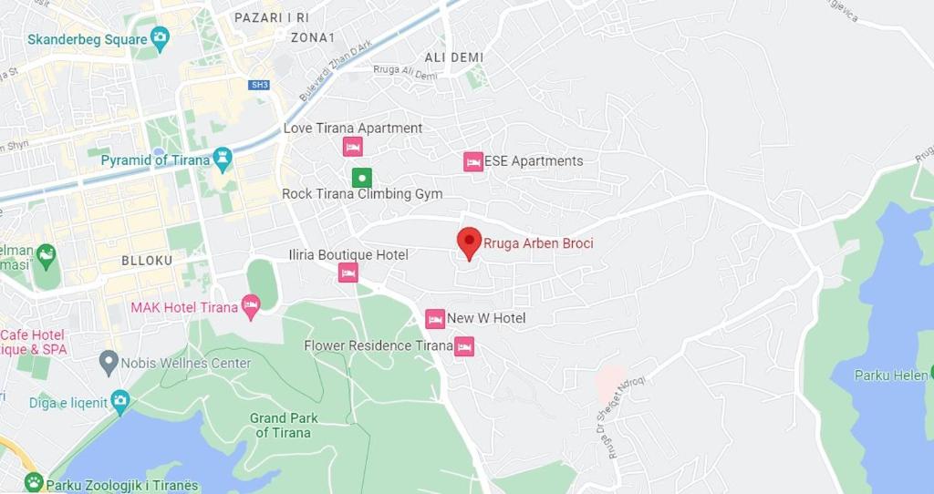 a close up of a map of a city at Memory Tirana Apartments in Tirana