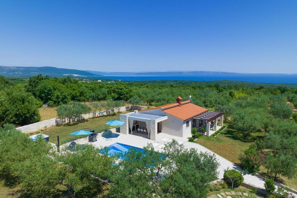 uma vista aérea de uma casa com piscina em Villa Silentio em Marčana