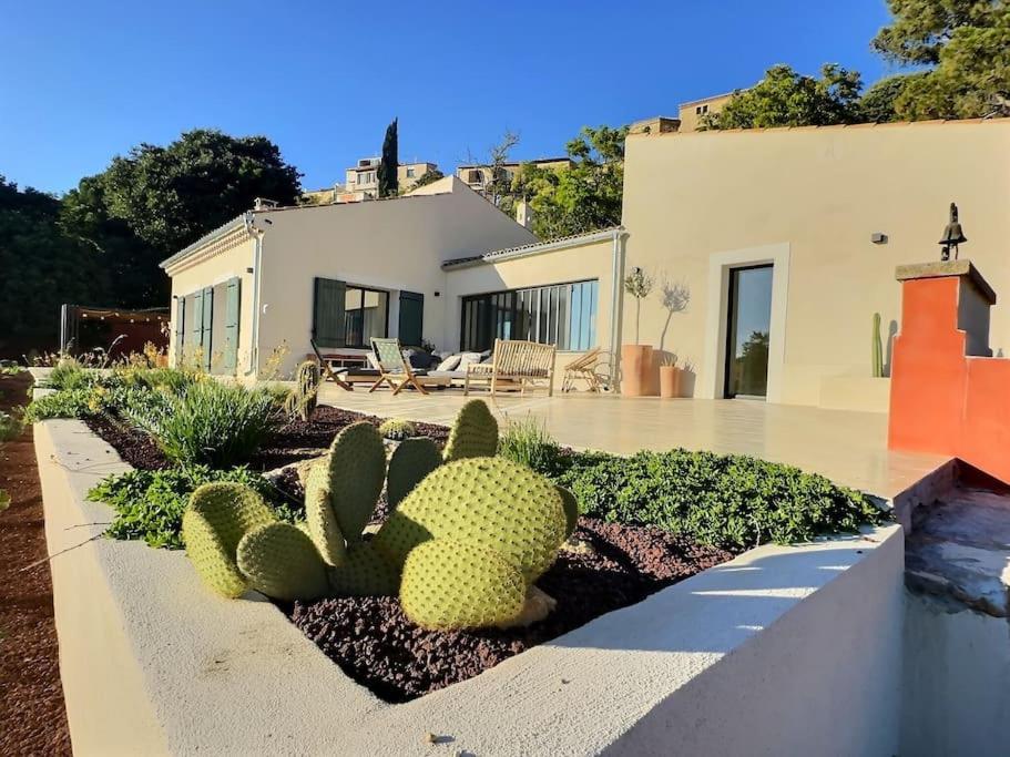 una casa con cactus di fronte a un cortile di Sous le « Figuier » a Cornillon-Confoux