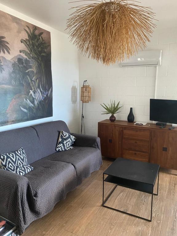 un salon avec un canapé et une table dans l'établissement Les Corallines, à La Saline les Bains