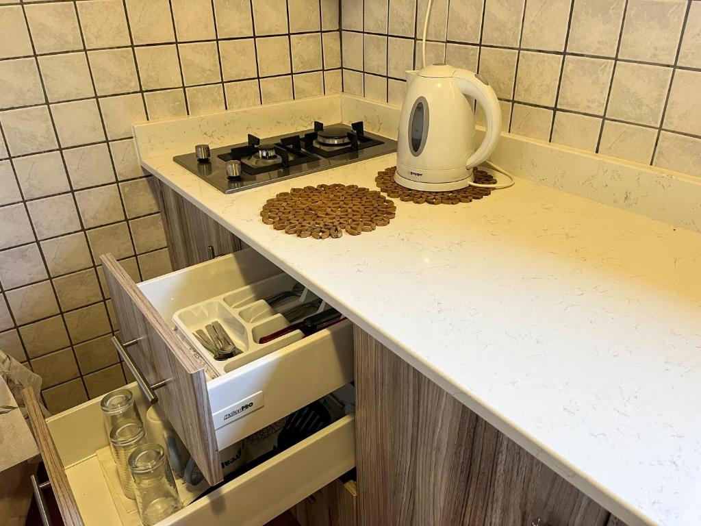 Kuchyň nebo kuchyňský kout v ubytování Pettas Apartments