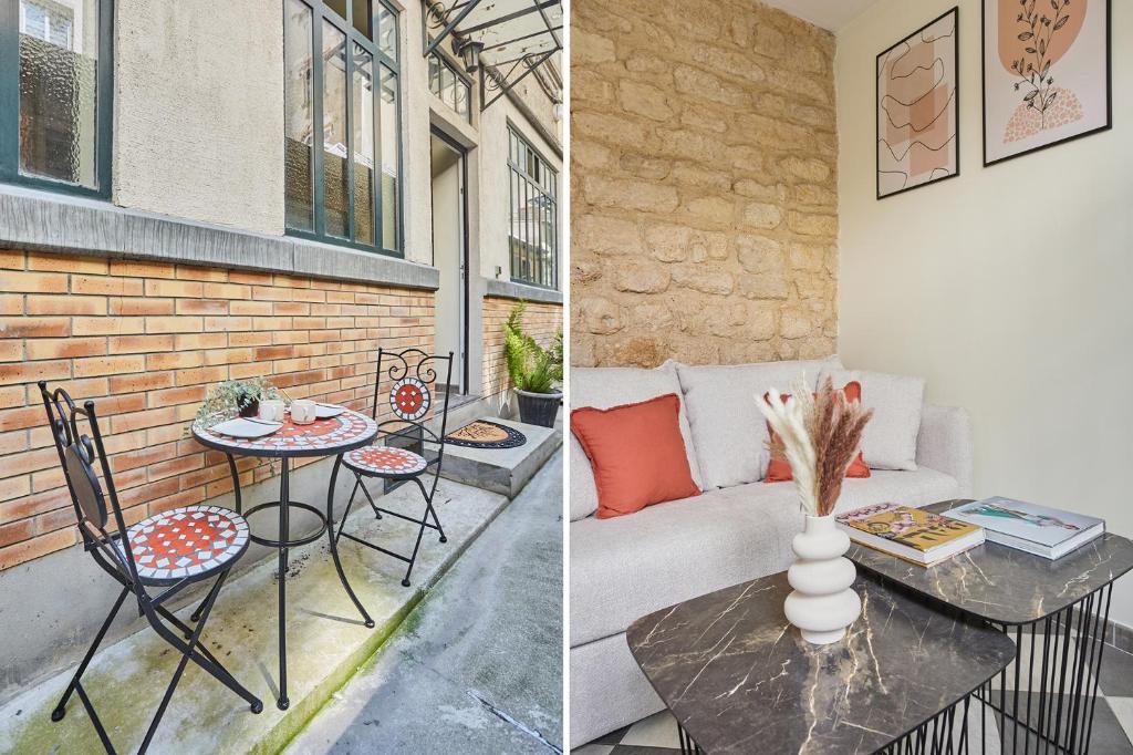 a living room with a couch and a table at Apartment Center of Paris by Studio prestige in Paris