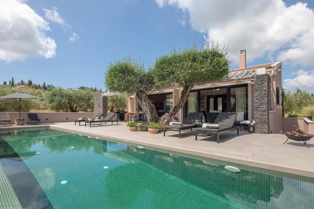 a swimming pool in front of a villa at Villa Theolia in Gouvia