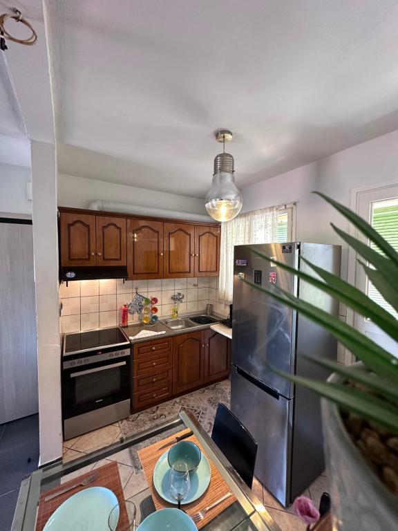 Kuchyň nebo kuchyňský kout v ubytování Olia apartment