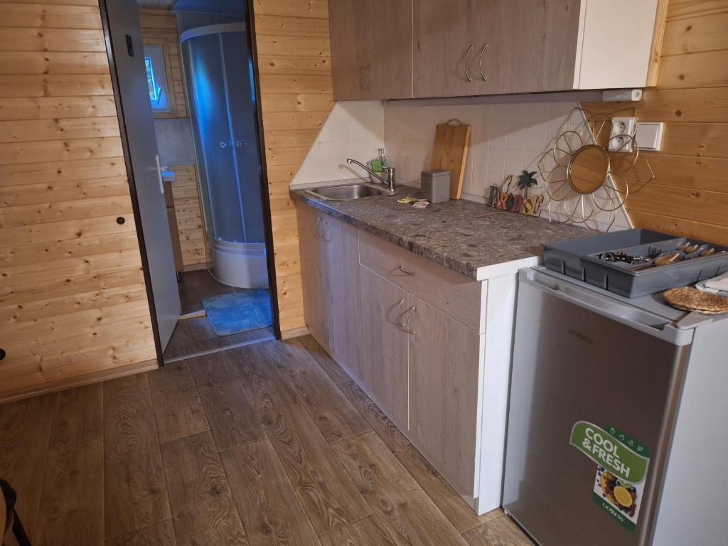 Kuchyň nebo kuchyňský kout v ubytování Maringotka Lesní Mlýn