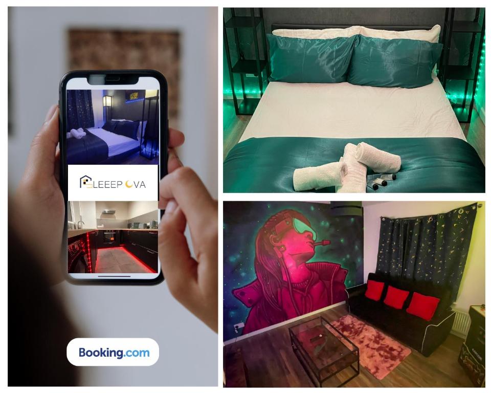 a person taking a picture of a bed and a room at Luxury & Spacious 2 Bedroom Flat Families Business Relocation SleeepOva Short Lets & Serviced Accommodation in London