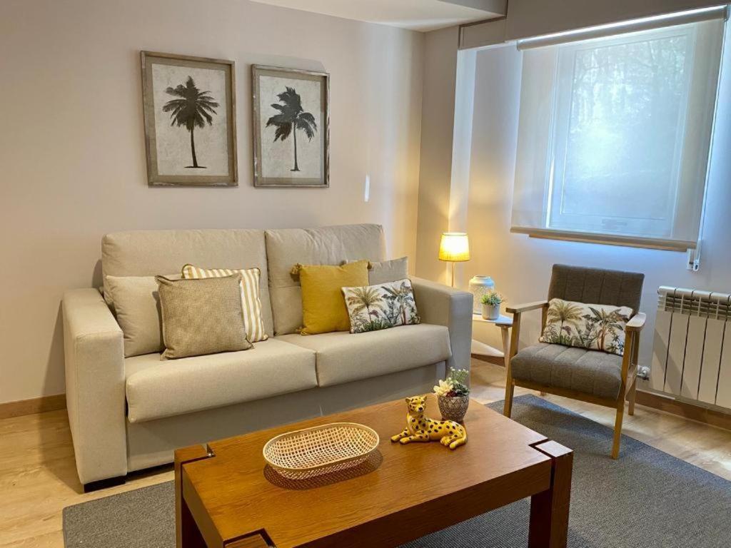 sala de estar con sofá y mesa de centro en Andainas Apartamentos Turísticos B en Milladoiro