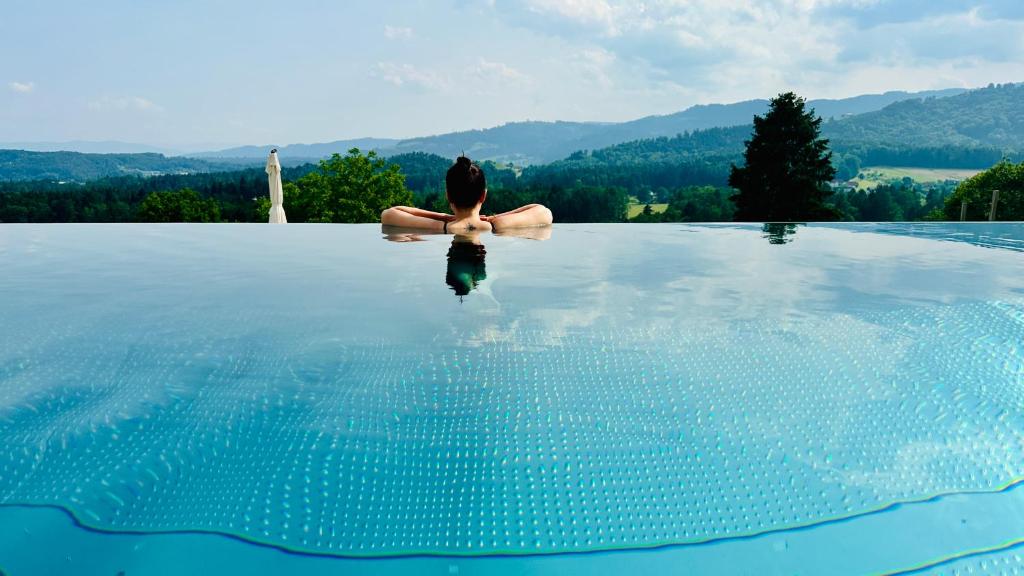 Bazén v ubytování Am Wildbachberg - Luxus Ferienhäuser mit Infinitypool, Privatsauna und Weinkeller nebo v jeho okolí