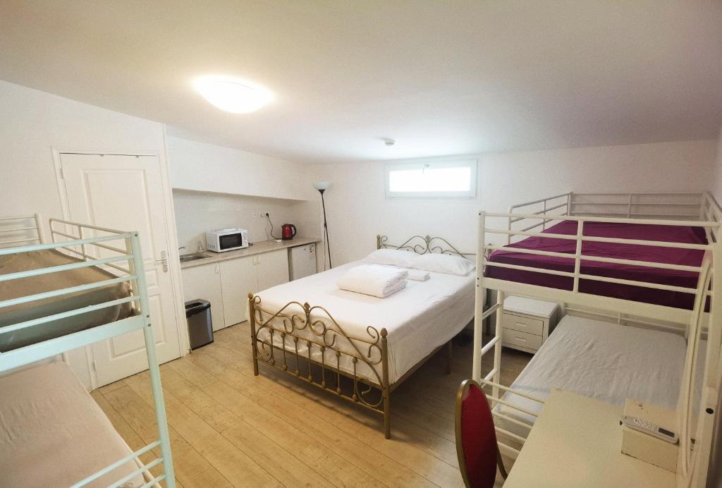 1 Schlafzimmer mit 2 Etagenbetten und einer Küche in der Unterkunft Ciel de Paris in Paris