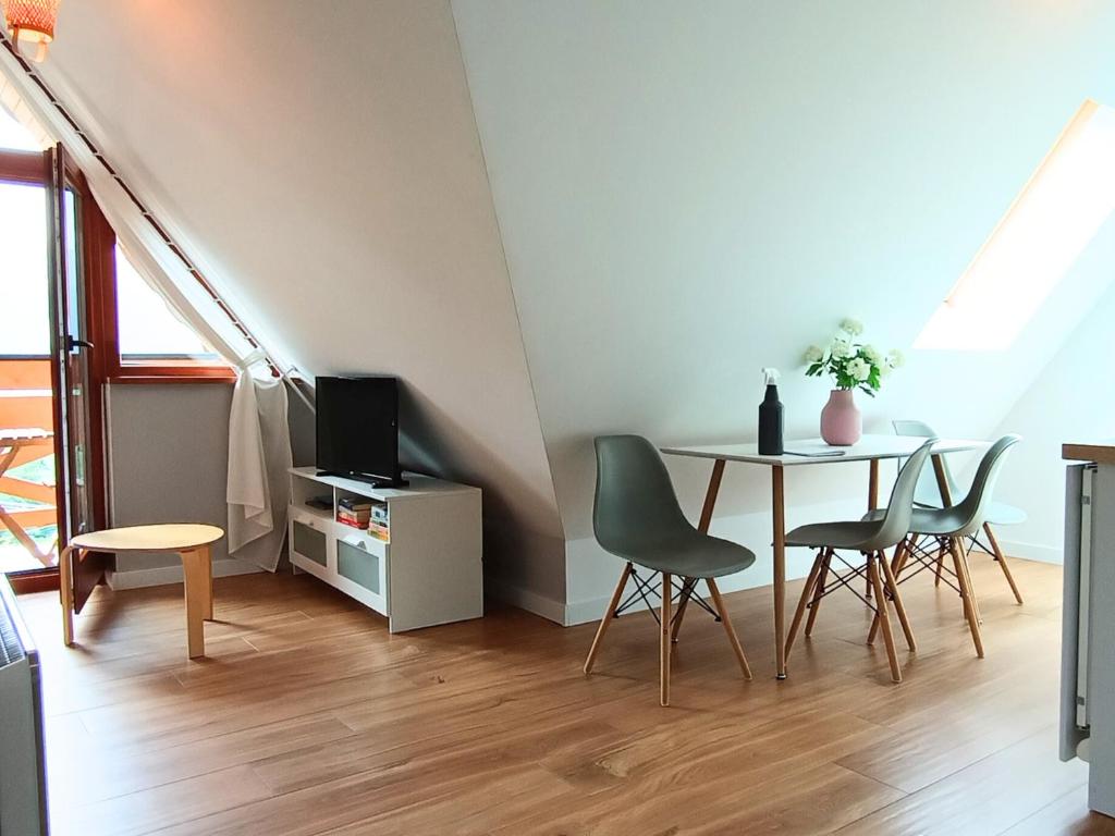 Televízia a/alebo spoločenská miestnosť v ubytovaní TWOJA CHATA Apartamenty pod niebem zarezerwuj na podhalami pl