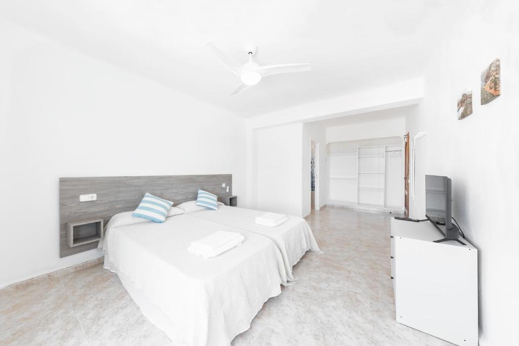 Телевизор и/или развлекательный центр в Hostal Cala Llombards