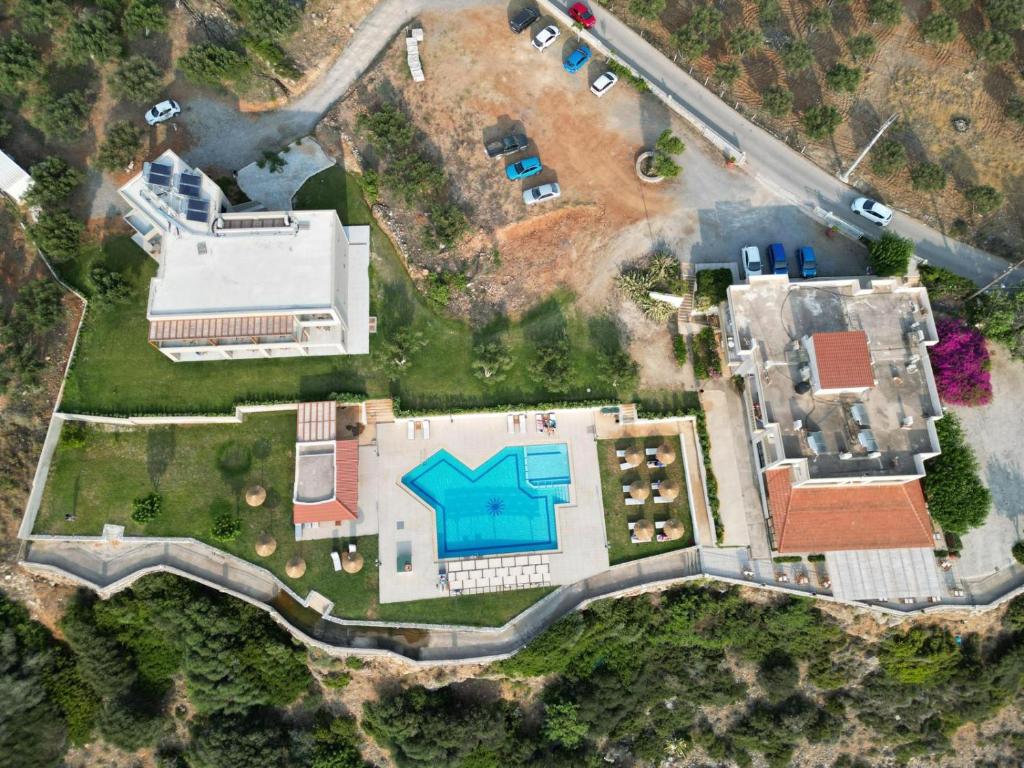 an overhead view of an estate with a blue arrow on it at Panorama Hotel in Falasarna