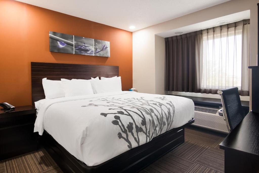 a hotel room with a bed and a window at Sleep Inn in Erie