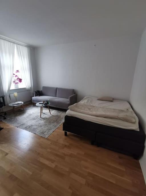 a bedroom with a bed and a couch in a room at Studio in Malmö