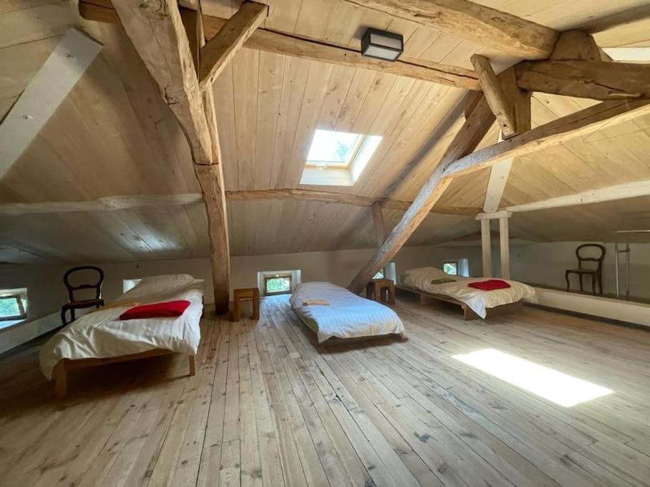 Habitación grande con 2 camas en un ático en Maison gîte tranquille et nature., en Verdun-en-Lauragais