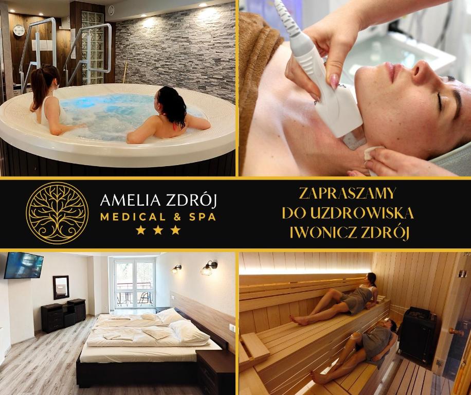 a woman is in a bath tub with a toothbrush at Amelia Zdroj Medical & Spa in Iwonicz-Zdrój