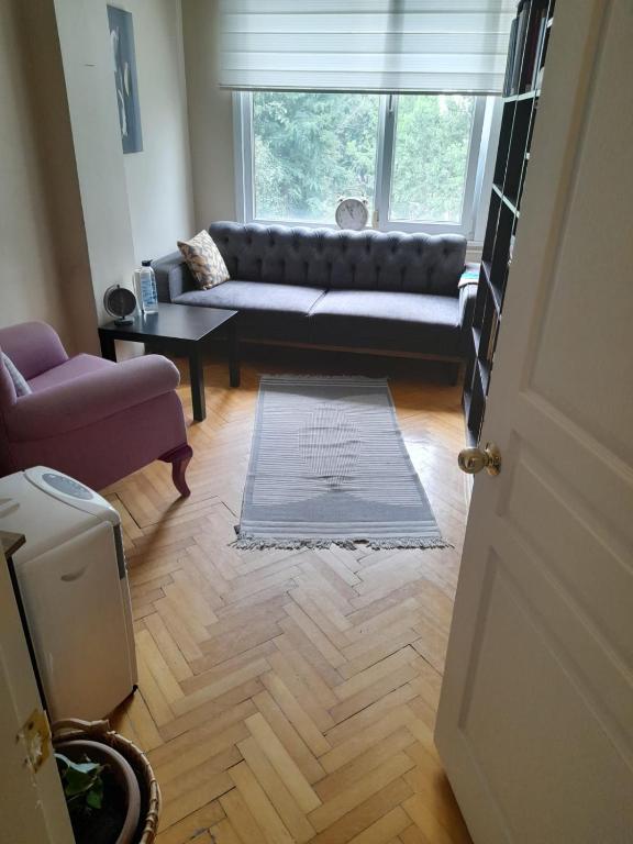ein Wohnzimmer mit einem Sofa und einem Fenster in der Unterkunft Fenerbahce Residence Plus in Istanbul