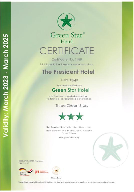 Certifikát, hodnocení, plakát nebo jiný dokument vystavený v ubytování The President Hotel Cairo
