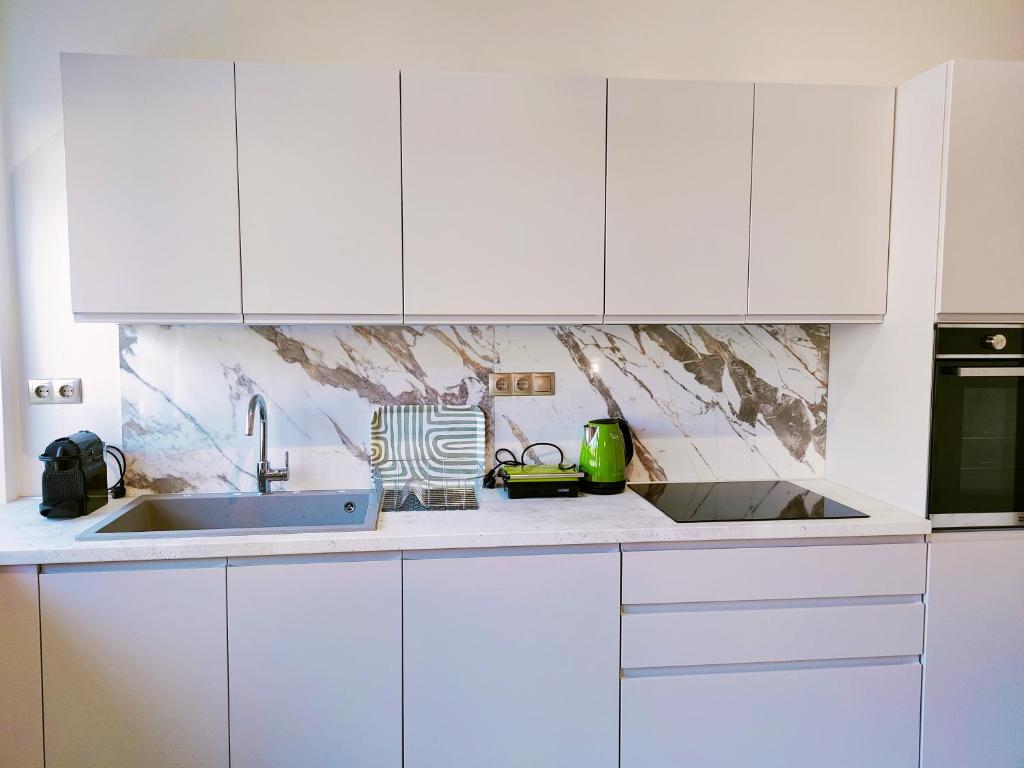 Kuchyň nebo kuchyňský kout v ubytování Avramiou Lofts