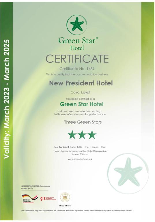 Certifikát, hodnocení, plakát nebo jiný dokument vystavený v ubytování New President Hotel Cairo