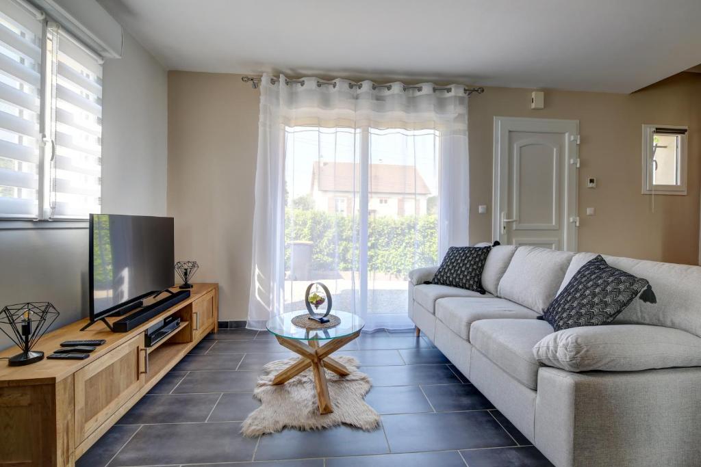 TV a/nebo společenská místnost v ubytování Gite de l'Oie - Maison avec grand jardin