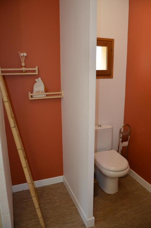 a bathroom with a toilet and a ladder in it at Maison Amandre en Pleine Nature - Mas Lou Castanea in Collobrières