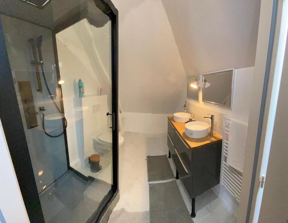 een badkamer met een douche, een toilet en een wastafel bij CASA RAHMA in Amboise